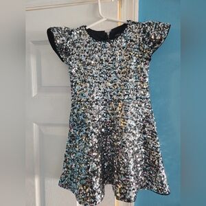 Girls Flutter Sleeve Sparkling Sequin Dress (4T)